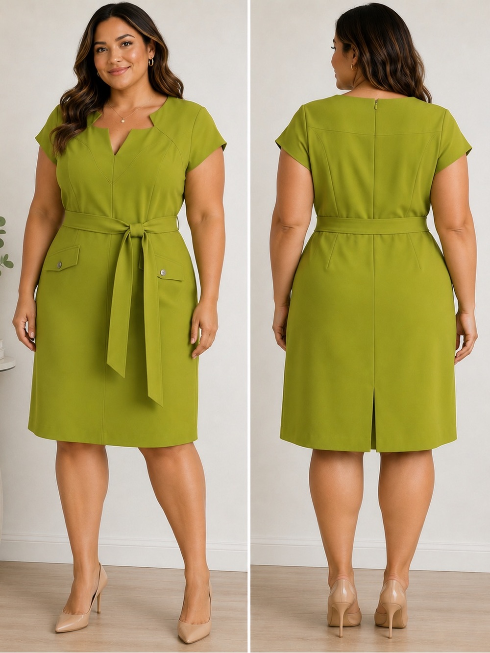 Kasper Lime Green Belted Sheath Dress